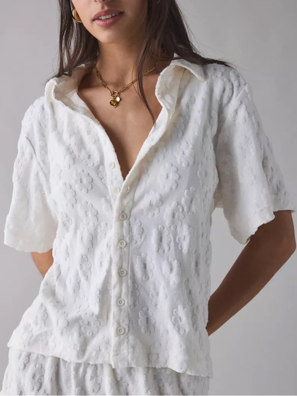 URBAN OUTFITTERS UO Out From Under Pickin’ Daisies Terry Knit Shirt L NEW NWOT